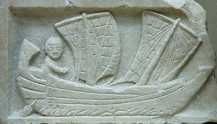 Roman merchantman (corbita) with mainmast and foremast under sail