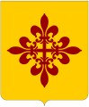 «d'or à quatre fleurs de lys de gueules posés en croix (le pied en abîme), chargée d'une croisette du second» (croix des chevaliers des Ordres espagnols d'Alcantara et de Calatrava)