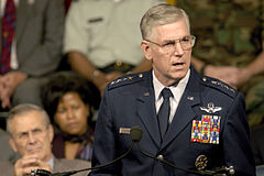 Chairman of the Joint Chiefs of Staff General Richard B. Myers delivers opening remarks during a town hall meeting at the Pentagon.
