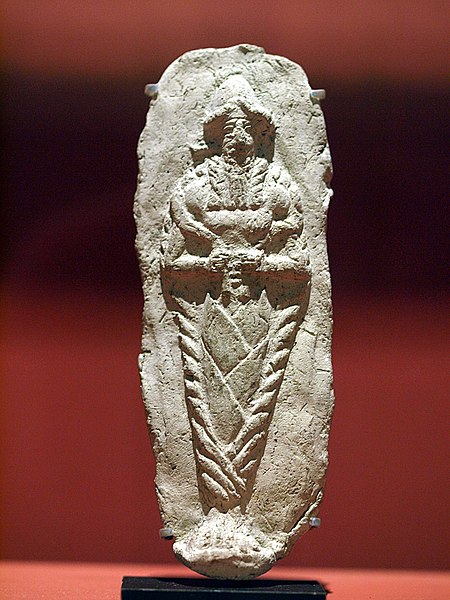 Terracotta plaque dating to the Amorite Period (c. 2000–1600 BC) showing a dead god (probably Dumuzid) resting in his coffin