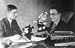 Dinky Doodle and Walter Lantz (right) in 1925 Dinky Doodle - Aug 1925 EH.jpg