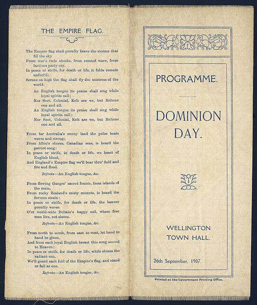 File:Dominion Day. Wellington Town Hall, 26th September 1907. Programme. (Cover of silk programme). (21118908600).jpg