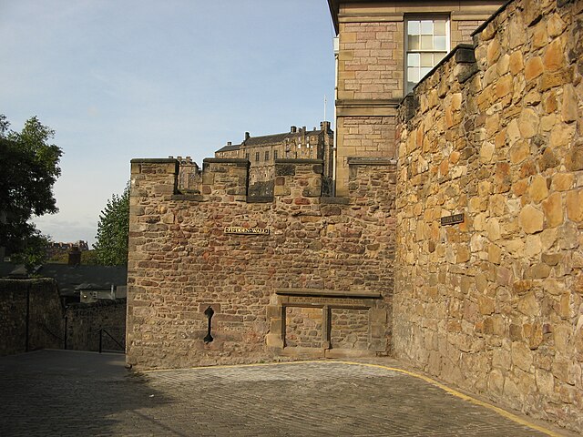 The Flodden Tower, with the Telfer Wall on the right, and Edinburgh Castle behind