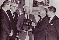 Dwight Eisenhower receives the World Citizenship Award on June 9, 1966. Eisenhower Civitan World Citizenship Award.JPG