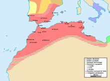 The empire of the Almohad dynasty at its greatest extent, circa 1212. Empire almohade.PNG