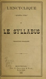 Pie IX, Encyclique Quanta Cura et Le Syllabus, 1882    