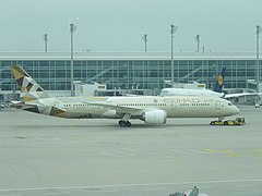 Etihad Airways A6-BLQ Boeing 787-9 Dreamliner at Frankfurt Airport, October 2022 03.jpg