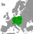 Kaart: Polen, Tsjechië, Slowakije, Hongarije, Oostenrijk, Duitsland, Roemenië, Kroatië, Slovenië, Liechtenstein, Zwitserland.