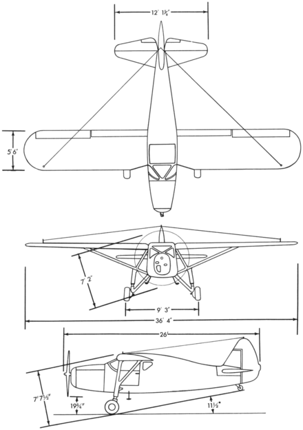 3-view line drawing of the Fairchild UC-61K Forwarder