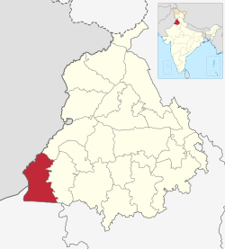 Fazilkan piirikunta Punjabin kartalla.