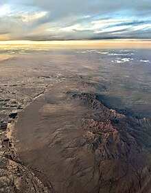 Aerial view of the Florida Mountains and vicinity at sunset