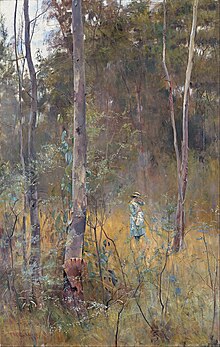 Frederick McCubbin (1886) Lost, exhibited by Sedon in 1931(at 600 guineas) and in a solo retrospective of McCubbin's oil paintings in September 1941, and sold to the National Gallery of Victoria Frederick McCubbin Lost 1886.jpg