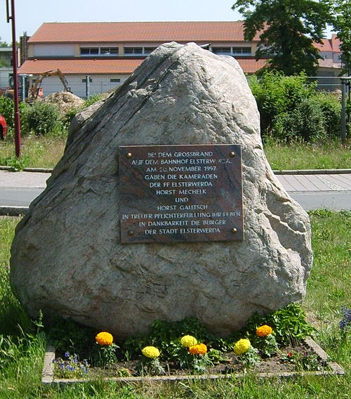 Memorial stone at Elsterwerda station