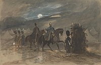 Вид на лагерь в Чобеме в 1853 году с офицерами и часовыми.