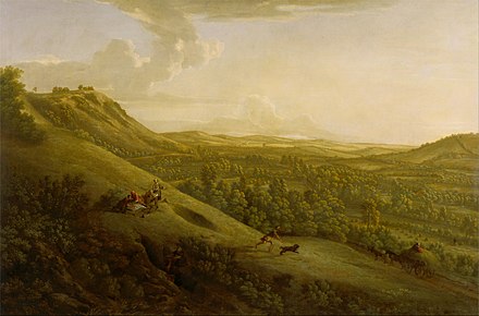 Box Hill, Surrey with Dorking in the distance (1733) by George Lambert – held by the Yale Center for British Art.