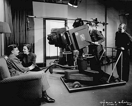 Iconoscope television cameras at NBC in 1937.  Eddie Albert and Grace Brandt reprised their radio show, The Honeymooners-Grace and Eddie Show for television.
