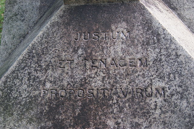 Justum et tenacem propositi virum – "a man just and steadfast in purpose", from Horace's Odes, III.3, on the gravestone of Elliot Charles Bovill, Chie