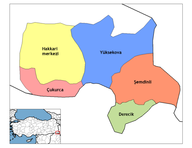 Mapa dos distritos da província de Hakkâri