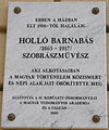 Holló Barnabás emléktáblája egykori lakhelyén, a Frankel Leó út 21-23. szám alatt