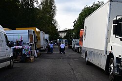 Various showmen's trucks, cars and caravans parked in West Park during the 2023 instalment of Hull Fair.