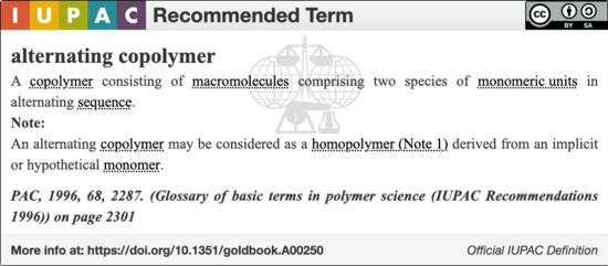 IUPAC definisi untuk suatu kopolimer bergantian