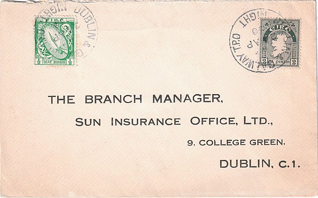 A 1930 letter posted to a C1 coded address, mailed on the Dublin & Galway Travelling Post Office with the appropriate half-pence late fee