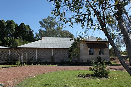 Verandahs enclosed with lattice, 2014 Isisford District Hospital (former) (2014).jpg