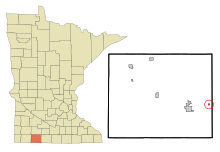 Jackson County Minnesota Sisällytetyt ja rekisteröimättömät alueet Alpha Highlighted.svg