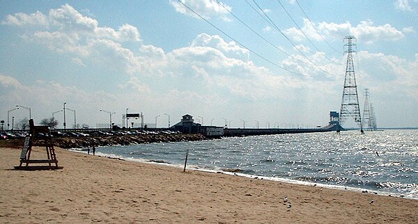 James River Bridge, viewed from Huntington Park Beach