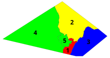 Map of Jeff Davis County, Texas with numbered voting precincts and colored commissioners court precincts Jeff Davis Co TX Voting Precincts.svg