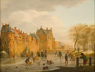 Wintergezicht op de Waterslootspoort te Delft, 1780-1800, Rijksmuseum Twenthe