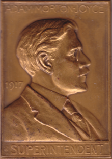 Philadelphia Mint Superintendent Adam M. Joyce decried the Lincoln cent and other new coinage, believing that they struck badly. Plaquette by George T. Morgan. Joyce1.png