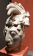 Portrait of K'inich Janaab Pakal I; 615-683; stucco; height: 43 cm (1 ft 5 in.); National Museum of Anthropology (Mexico City)