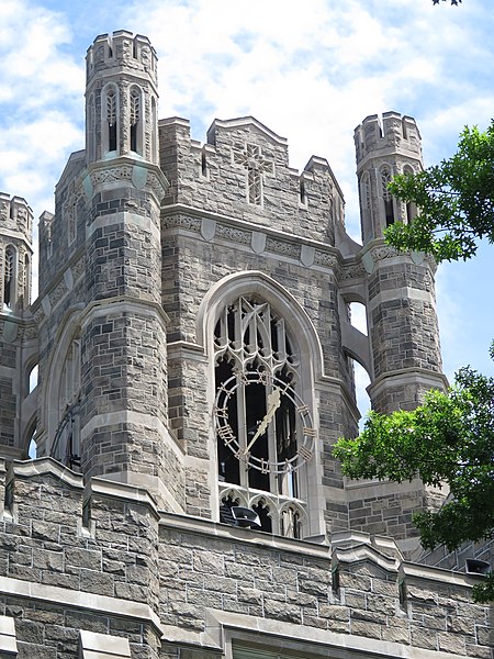 File:Keating Hall tower and clock.jpg