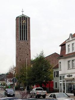 View of the parish church heightened the cross in the center of Hüttersdorf