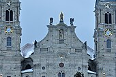 Detail view of the facade of the Einsiedeln Abbey Kloster Einsiedeln - Hauptplatz 2010-11-29 16-19-34 ShiftN.jpg