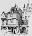 Vitré : la place du Marchix (lithographie d'Albert Robida, vers 1900).