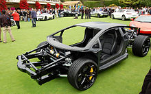 The Lamborghini Aventador has a carbon fibre central monocoque, with front and rear steel subframes, mounting the mechanicals Lamborghini Aventador LP 700-4 chassis - Flickr - J.Smith831.jpg