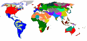 Charta orbis terrarum: color quisque familiam linguarum significat. Dies internationalis sermonis patrii die 21 Februarii celebratur.