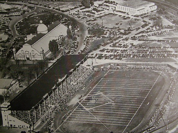 An aerial view of Lansdowne Park in the 1950s