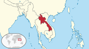 Location of Laos (red) in ASEAN (dark grey)  –  [Legend]