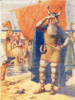 Leif Ericson representado con un casco con cuernos