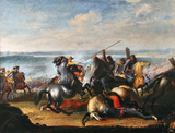 King Charles X Gustav of Sweden in a skirmish with Polish Tartars at the battle of Warsaw, 1656