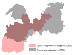 Сравнение территорий Санкт-Петербургской губернии (1914) и нынешней Ленинградской области