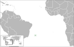 A ilha de Trindade, no arquipélago brasileiro de Trindade e Martim Vaz (em verde), localizado no Oceano Atlântico, é o único habitat da espécie M. mammoth.