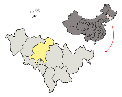 Location of Changchun City (yellow) in Jilin (light grey) and China