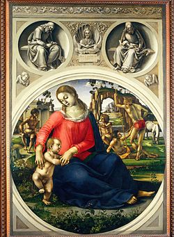 Madonna and Child with Ignudi (c. 1490) by Luca Signorelli Luca Signorelli 006.jpg