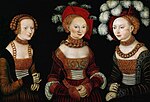 Henrik IV:s döttrar (fr. v.) Sibylla, Emilia och Sidonia av Sachsen, oljemålning av Lucas Cranach den äldre omkring 1535. Målningen har tillhört de kejserliga samlingarna och finns på Kunsthistorisches Museum i Wien.