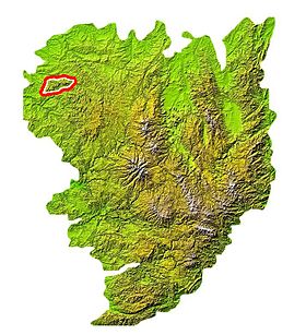 Mapa umístění pohoří Ambazac v Massif Central.