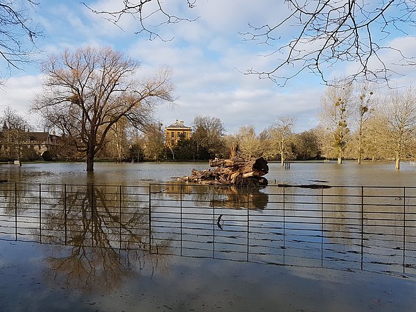 The water meadow at Magdalen College, Oxford, is an island in the river Cherwell